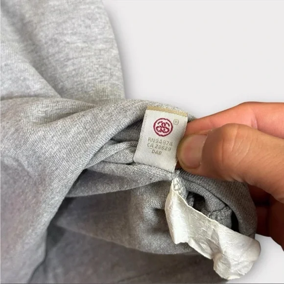 Vintage Stussy Sweatshirt Mens Large Gray Big S Logo Print Striped Sleeve Preppy - Picture 7 of 13